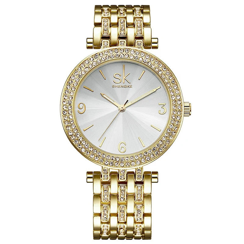 Shengke модные часы женские серебряные водонепроницаемые со стразами женские часы-браслет ремешок из нержавеющей стали роскошные часы женские