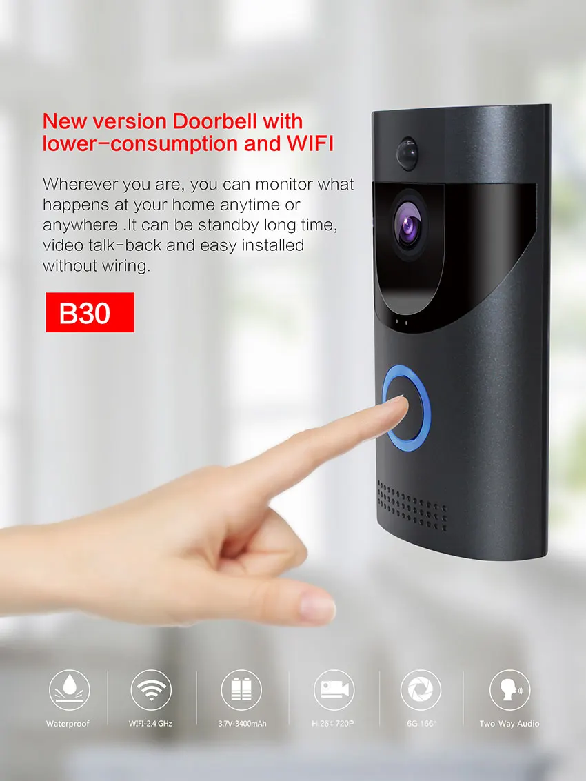 Aimitek B30 wifi дверной звонок безопасности ip-камера Водонепроницаемый Смарт видео дверной звонок 720P беспроводной домофон пихта сигнализация ИК Ночное Видение