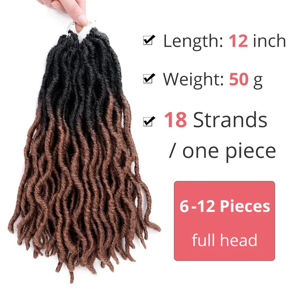 Nu Locs 12 Inch Crochet Hair Braids Faux Locs Curly Synthetic Pre Loop Crochet Ombre Braiding Hair Brown Black Doris beauty