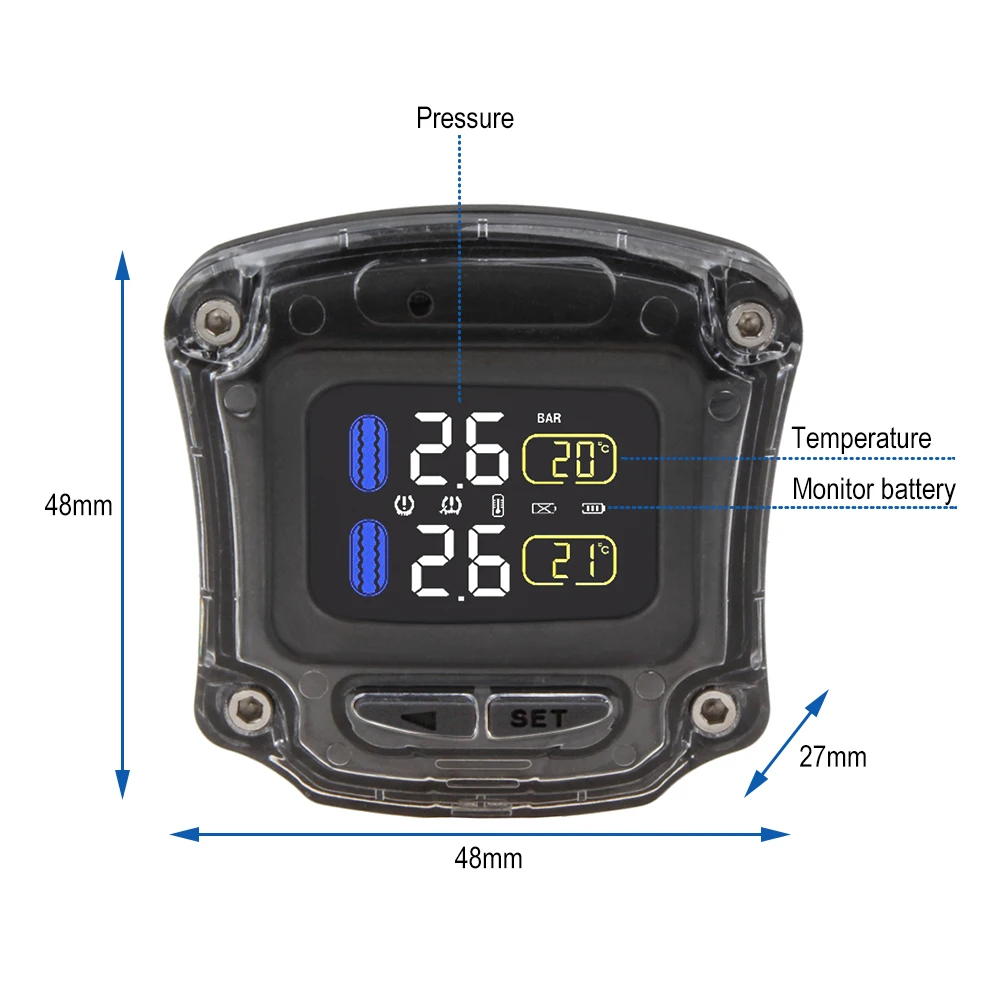 Универсальный мотоцикл TPMS водонепроницаемый контроль давления в шинах Система с 2 внешними датчиками ЖК-дисплеем беспроводной мото шина сигнализация