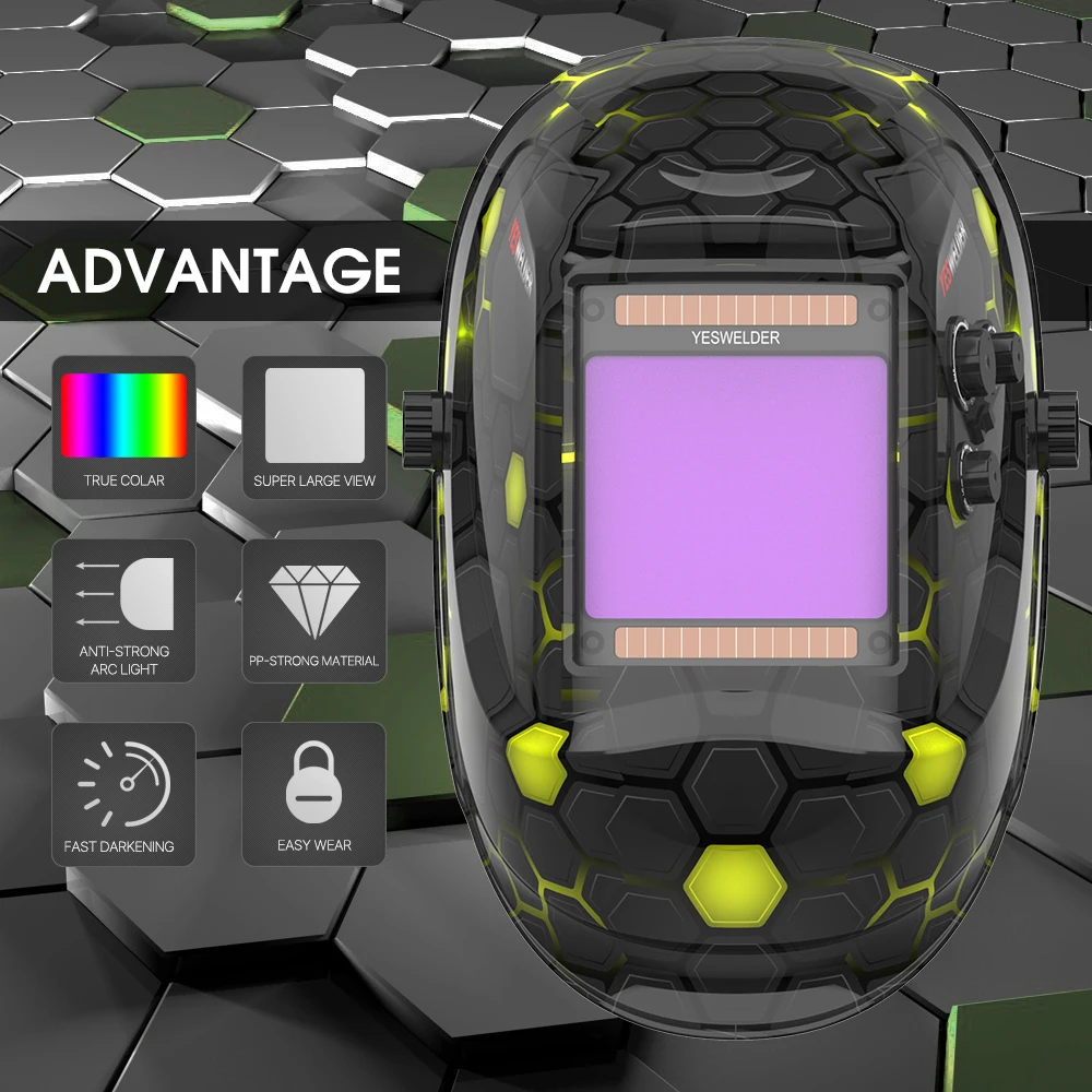 Продажа настоящий цвет сварочный шлем супер большой просмотровый экран Сварочная маска 100*93 мм Солнечная Авто Затемняющая бленда