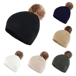 Осенне-зимние вязаные шерстяные шапки для женщин модные помпонами шапочки меховая шапка женские теплые шапки повседневные теплые Gorros