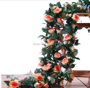 

7.2Feet 2.2Meter Artificial silk rose flowers vine 16flowers big size garland indoor outdoor decoration supper market mall decor