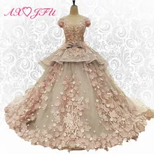AXJFU New Korean version of the word shoulder lace flowers wedding dress thin font b Slim