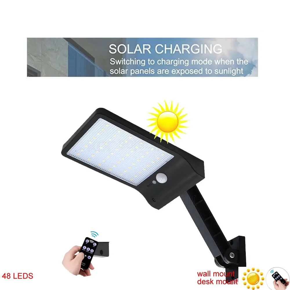 

gear lock remote control rotate bracket solar street light 48 LED Solar Powered Light PIR Motion Sensor Street Outdoor IP spot l