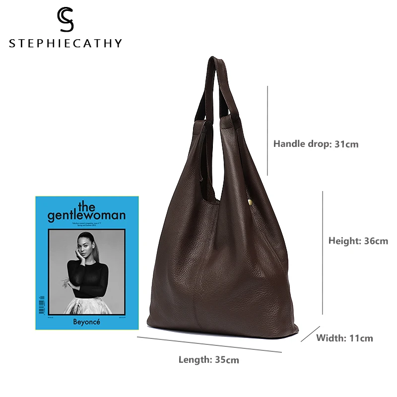 SC Large Leather Shoulder Bag Women Causal Vintage Soft Cowhide Skin Handbag Bucket High Quality Shoulder Bags Liner Bag
