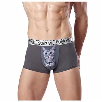 

Funny Kitten Printed Men's Underwear High Elastic Bandage Underpants Exotic Wrap Boxer Shorts Sexy Male Panties Shorts