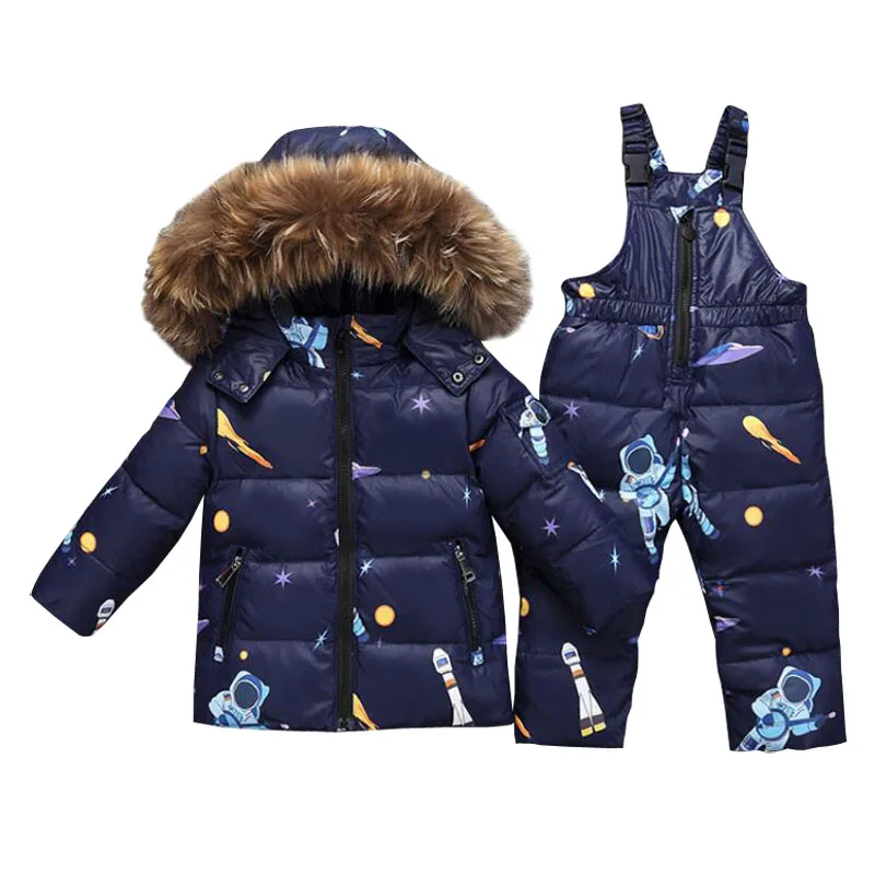 Зимний комбинезон на меху для мальчиков, зимний костюм на утином пуху для девочек, комплекты одежды для мальчиков, теплая пуховая парка для малышей, куртка, пальто, зимняя одежда