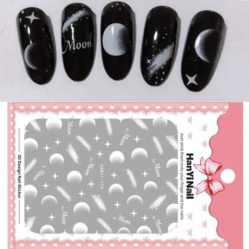 1 лист 3D рельефная наклейка для ногтей Луна Звезда цветок клейкий DIY маникюр