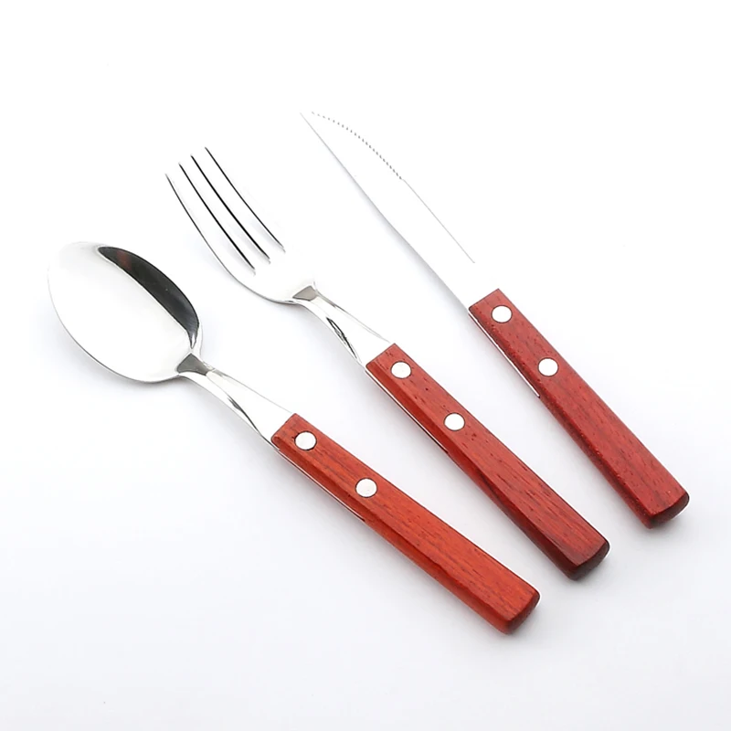 High Quality Stainless Steel Wood Handle Dinnerware Set 3 Pcs/Set,Wooden Fork Scoop Knife Cutlery Set Restaurant Luxury TableSet High Quality Stainless Steel Wood Handle Dinnerware Set 3 Pcs/Set,Wooden Fork Scoop Knife Cutlery Set Restaurant Luxury TableSet
