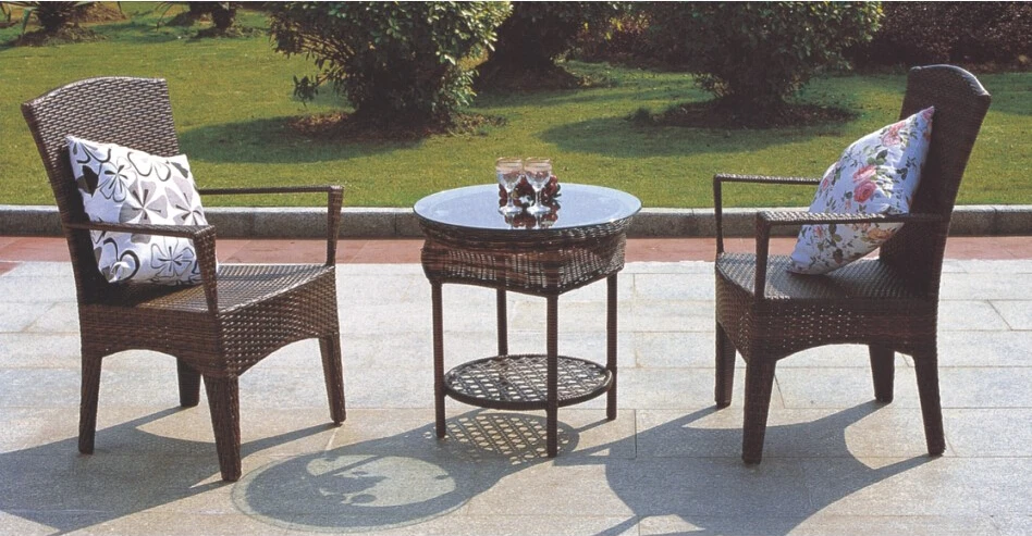 2016 de mimbre exterior juegos de muebles silla rota del PE 2 sillas y