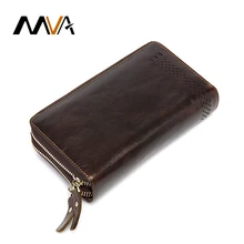 MVA Genuine Leather Men Wallets Double Zipper Wallets Man Clutch Bag Phone Card Holder Male Purse Men Leather Wallet Purse