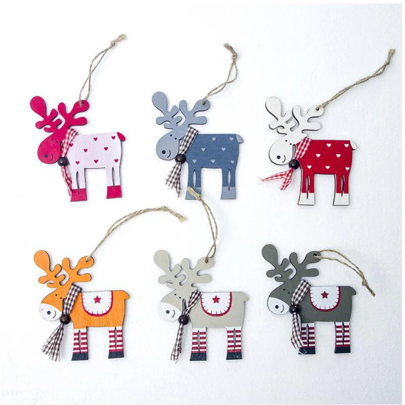 

10 pcs/lot Creative Wooden Elk Painted Christmas Pendant Christmas Tree Decoration Christmas Ornament