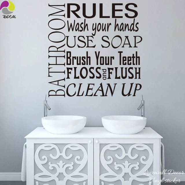 Bathroom Rule Quote Wall Sticker wash hands floss flush Brush teeth