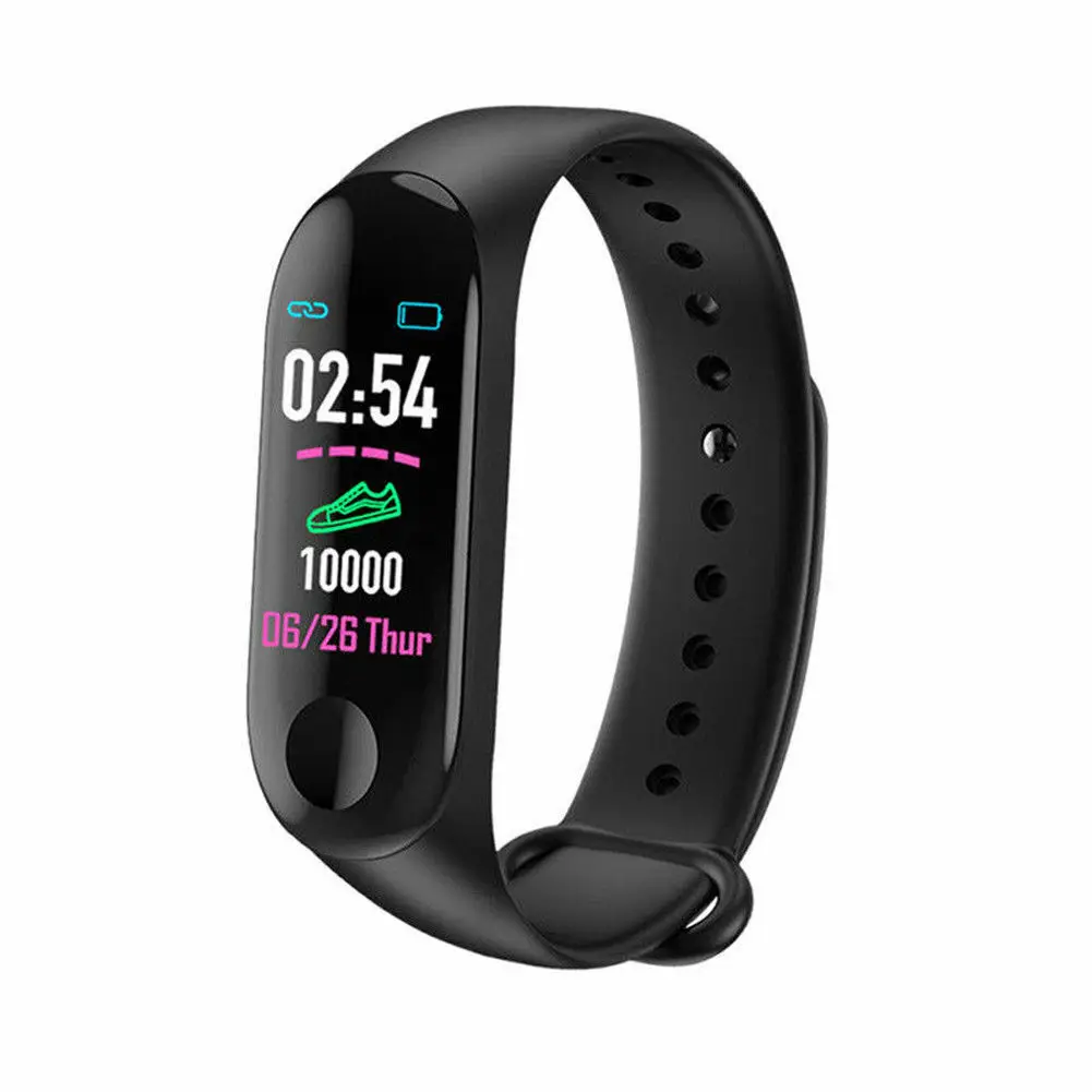 M3 цветной экран Смарт-браслет часы фитнес трекер активности Smartband спорт здоровье браслет - Цвет: Черный