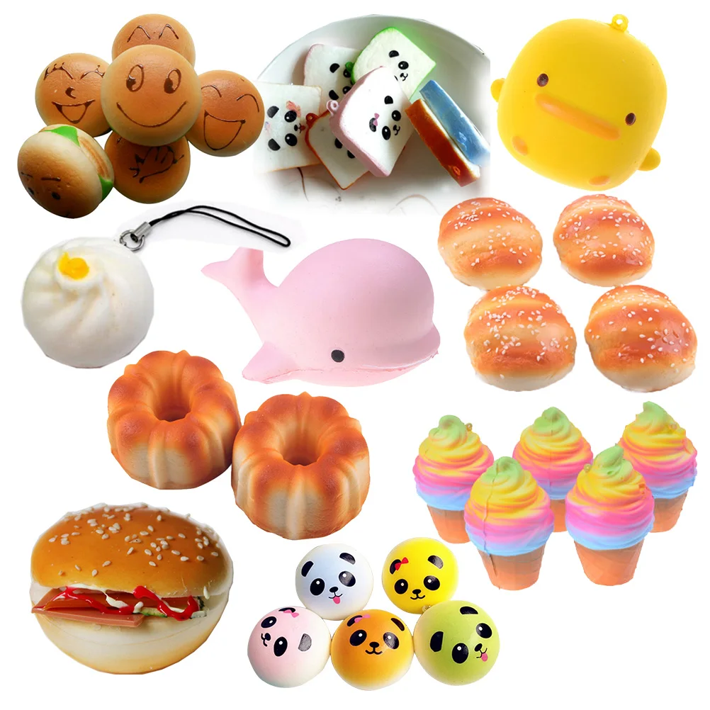 

Stress Stretch Toys Slow Rising Cute Jumbo Banana Hamburger Ice Cream Bread Cake Squeeze Simulate Phone Straps Pendant Squeeze