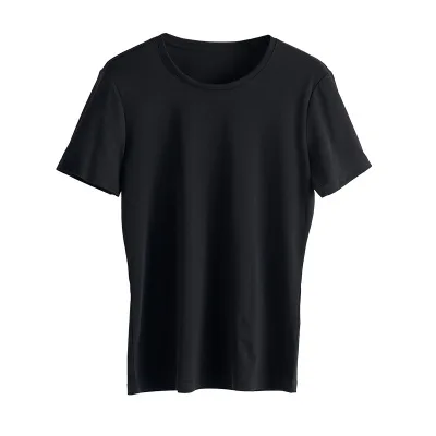 black O-neck Новая двухслойная шелковая хлопковая простая повседневная женская футболка однотонная тонкая круглая горловина v-образным вырезом многоцветная опционально - Цвет: black O-neck