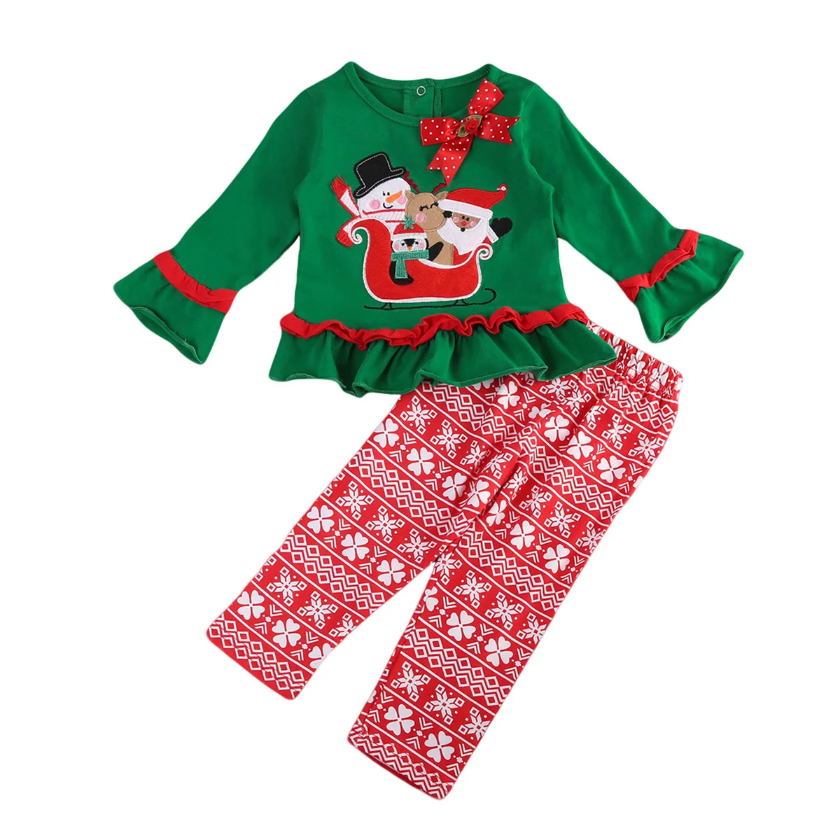 

Cute Kid Baby Girls Santa Claus Clothes Long Sleeve T-Shirt Top+Pants 2PCS Outfit Size 0-5T