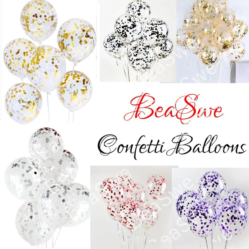 

12pcs/lot Transparent Gold Silver Confetti Thicken Helium Latex Balloons Baby Shower Wedding Birthday Event Party Decor Supplies