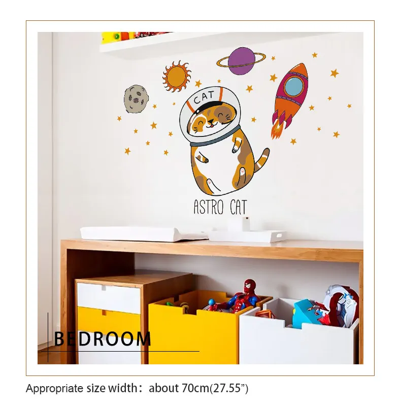 Детская комната мультфильм большая наклейка на стену Кошка милый астронавт аниме плакат красочные пятнистые водонепроницаемый наклейка самоклеящаяся съемная