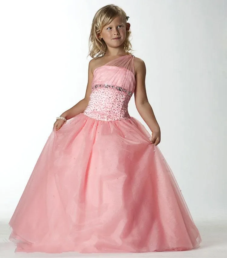 Pink One Shoulder Neck Prom Dresses For Kids Custom Made 2017 New