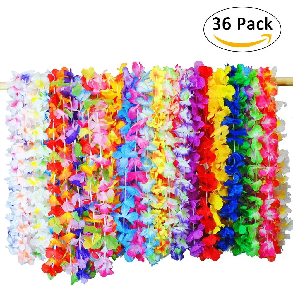 36pcs Hawaiian leis Garland Artificial necklace Hawaii Flowers leis Party Supplies Beach Fun