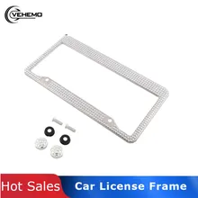 Универсальная стальная Роскошная рамка для номерного знака, белые блестящие стразы для номерных знаков