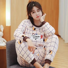 Осень-зима Для женщин набор Фланелевая пижама с принтом с персонажами мультфильмов и буквенным принтом пижамные комплекты одежда для сна домашняя одежда