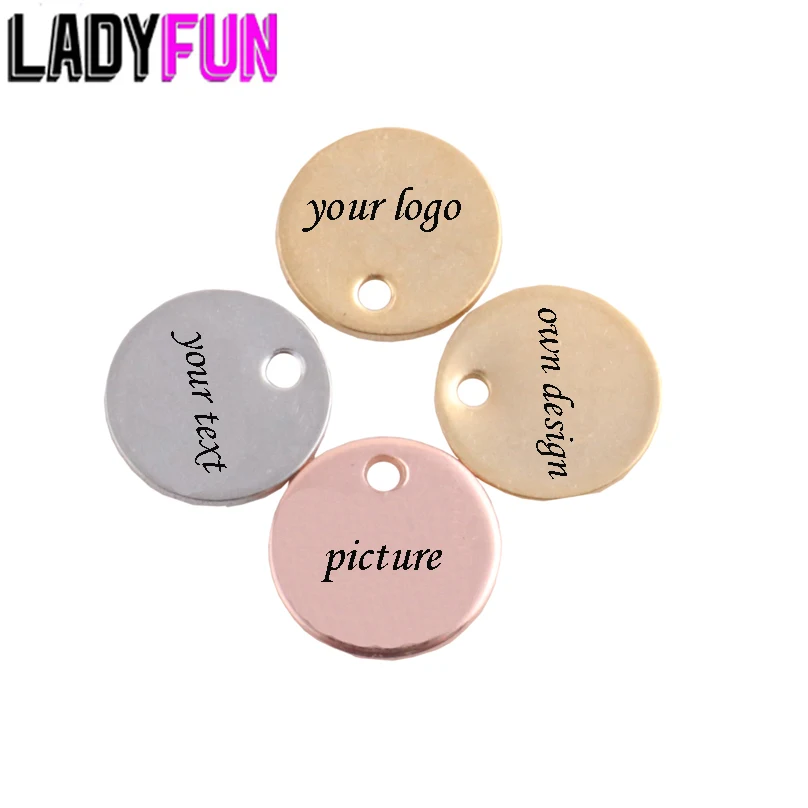 

Blank Round Custom Tag 12mm Stainless Steel Charms Engrave Logo Pedant Free Engrave 50pcs/lot