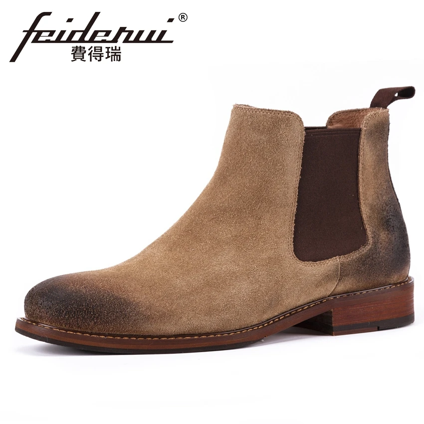 De Marrom Equitação Cowboy Couro Dedo Kud271 Tornozelo Homem Camurça Vintage Genuíno Pé Sapatos Da Homens Vaca Dos khaki Martin Redondo Do Botas Artesanal Chelsea Para New IqUSS
