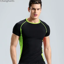 Для мужчин Фитнес футболка с короткими рукавами 2 цвета шить Бег Баскетбол узкие трикотажные быстросохнущая футболки спортивная эластичные тренажерный зал