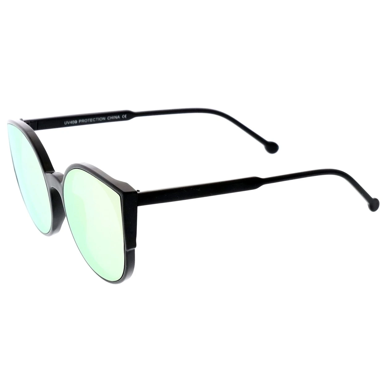 Women's Cat Eye Sunglasses With Slim Arms Round Colored Mirror Flat Lens 56mm (2)