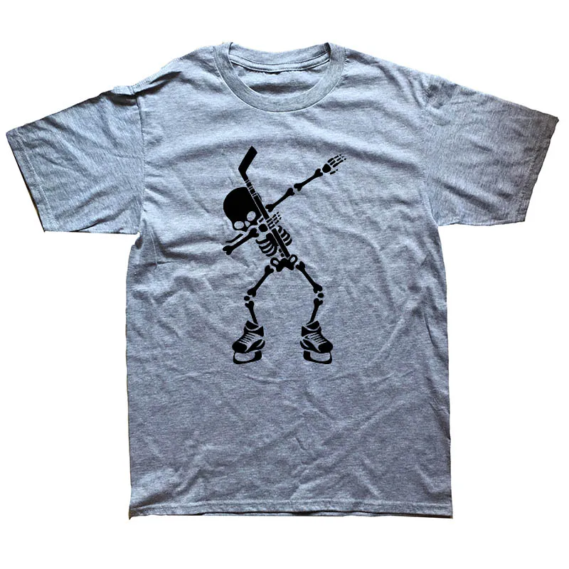 Hockeyer Skeleton Dab Dance футболка для Хэллоуина новая футболка Мужская модная футболка Модная хлопковая футболка размера плюс - Цвет: gray
