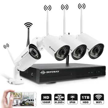 

DEFEWAY 4CH 1080P Wireless CCTV Security Kit 2.0MP HD Wifi Outdoor Home Security Camera System Super Night Vision 4Pcs 1TB HDD