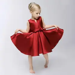 U-SWEAR Новое поступление 2019 года Красный Малыш для девочек в цветочек платья с круглым вырезом без рукавов Лук Pleat Gils Причастие Платья Женщин
