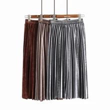 9 цветов, женские бархатные юбки в консервативном стиле, новая модная осенне-зимняя однотонная плиссированная юбка с высокой талией для студентов
