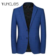 YUNCLOS, европейский размер, новинка, мужской костюм, пиджак, формальный, деловой, блейзер, мужской, 2 пуговицы, в клетку, с принтом, элегантный, приталенный, пиджак