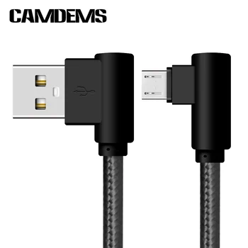 

CAMDEMS Micro USB Braided Cable 2A Fast Charging Charger Cord 1M 90 Degree Bend Connector Wire For Samsung s4 s5 s6 Huawei LG