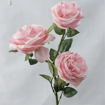 

European Single Stem Rose (3 stems/piece) Simulation Round Roses for Wedding Home Showcase Decorative Artificial Flowers