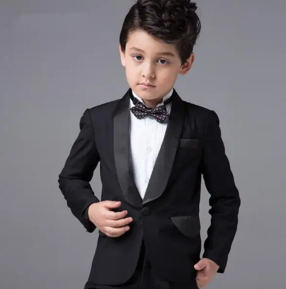 Формальной одежды Свадебный костюм со смокингом. Пошит на заказ.Для мальчика.Casamento Одежда для мальчика(Пальто и Брюки и Галстук и Рубашка) Костюм для мальчика B78F81578