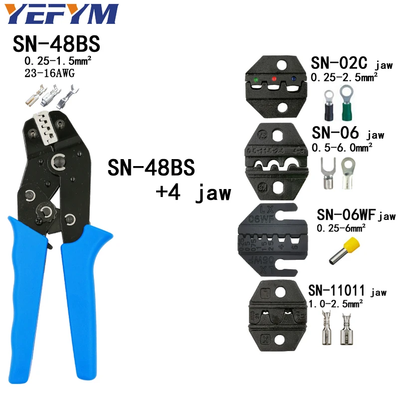 SN-48BS обжимные плоскогубцы 4 Челюсти комплект для TAB 2,8 4,8 6,3/C3 XH2.54 3,96 2510/трубки/изоляции терминалы электрические Зажимные инструменты - Цвет: SN-48BS 4JAW
