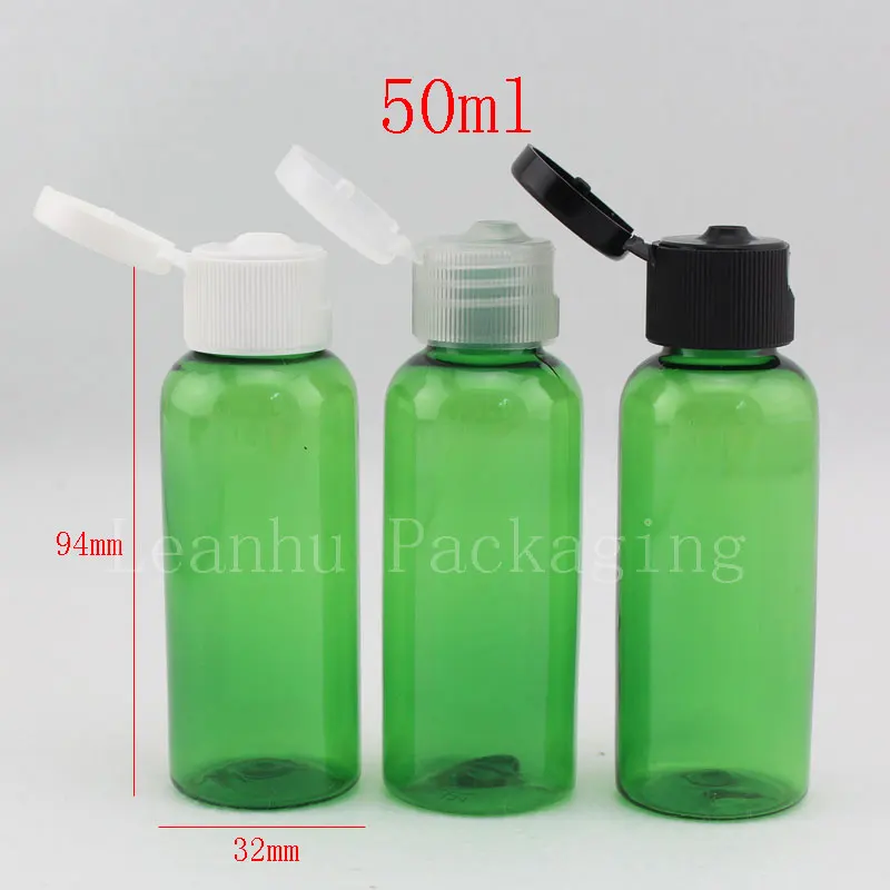 50ml X 50 empty green flip top plastic travel refillable bottle 50cc small PET container vial