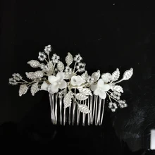 Керамический цветок свадебный гребень для волос античный серебряный лист свадебный головной убор