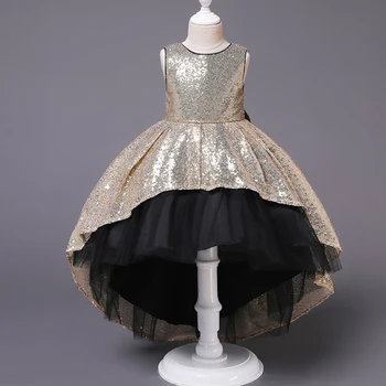 

New Girls Sequined Tailed Dress Sleeveless Princess Party Dance Evening Dresses 2-10years Kids Shining Frocks Festival Costumes