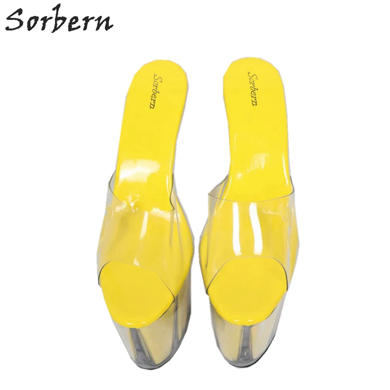Sorbern прозрачный ПВХ женские тапочки открытый шлепанцы Дамы 20 см очень высокие каблуки Прозрачный каблук на платформе с открытым носком пластик