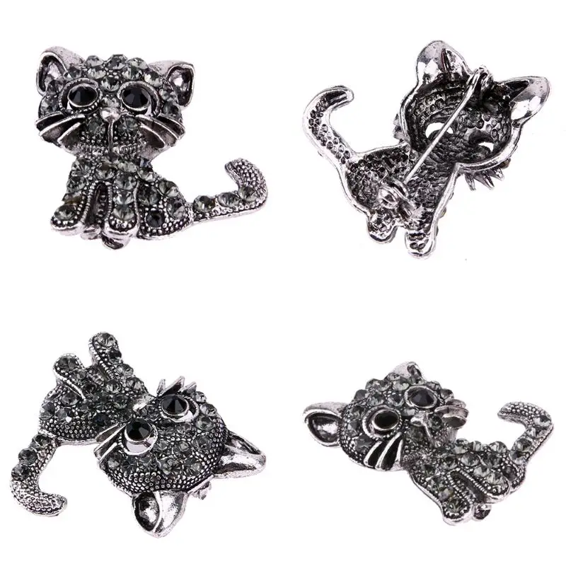 Брошь в виде кошки из сплава с кристаллами|Броши| |