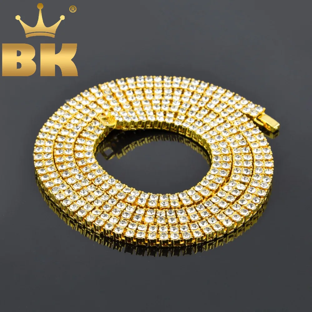

Hip Hop Crystal Rhinestones Bling Bling Cuban Necklace Men 9mm 2 Row Tennis Chains Gold Silver Black 3 Length Size Jewelry