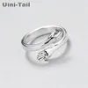Uini-tail hot nouveau 925 en argent sterling bijoux européens et américains amour câlin anneau rétro mode marée flux ouvert anneau GN601 ► Photo 2/3