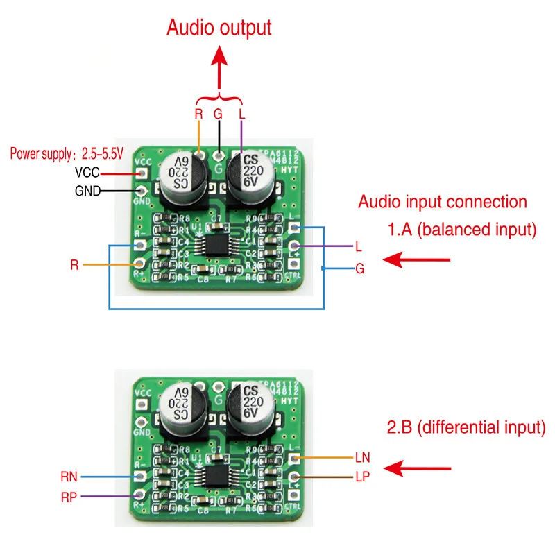 

1PC Amplifier Board Differential-Balanced TPA6112&SGM4812 HIFI Amp Module150Mw 3.3-5V