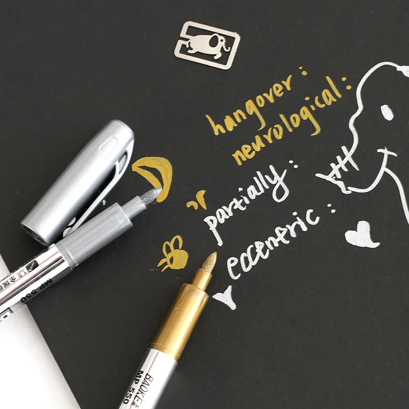 

4 pcs Metallic craftwork marker pen Gold Silver color pens for signature writing on CD ceramic cloth School supplies CB931